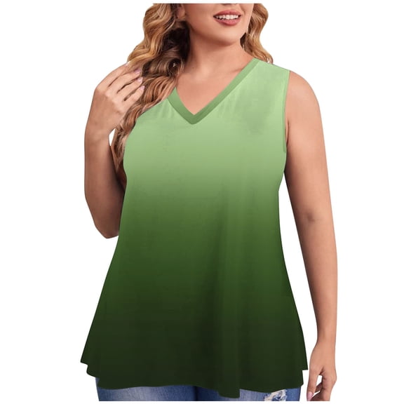 Kovlvoll Plus Size Tank Tops for Women Tie-Dye V Neck Sleeveless T-Shirts Summer Casual Oversize Basic Tees Tanks