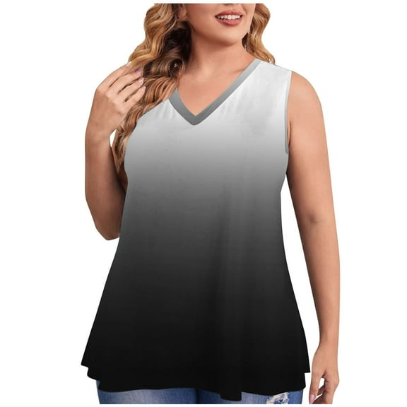 Kovlvoll Plus Size Tank Tops for Women Tie-Dye V Neck Sleeveless T-Shirts Summer Casual Oversize Basic Tees Tanks