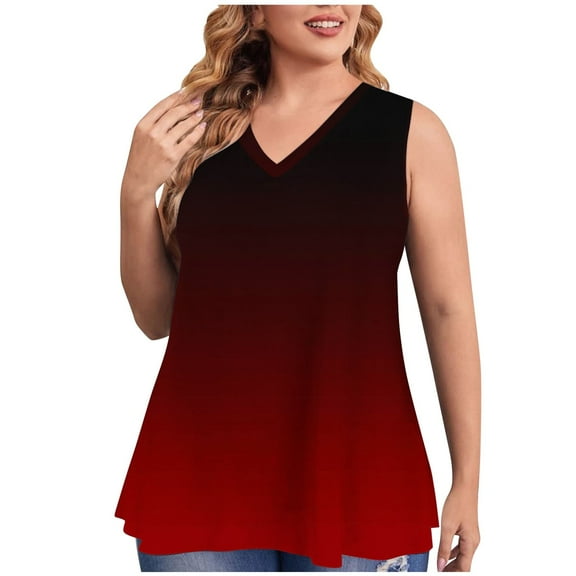 Kovlvoll Plus Size Tank Tops for Women Tie-Dye V Neck Sleeveless T-Shirts Summer Casual Oversize Basic Tees Tanks