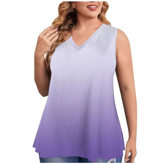 Kovlvoll Plus Size Tank Tops for Women Tie-Dye V Neck Sleeveless T-Shirts Summer Casual Oversize Basic Tees Tanks