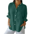 thumbnail image 1 of Kovlvoll Plus Size Tops for Women 3/4 Sleeve Lapel Collared Button down Shirts Summer Lightweight Solid Color Top, 1 of 7