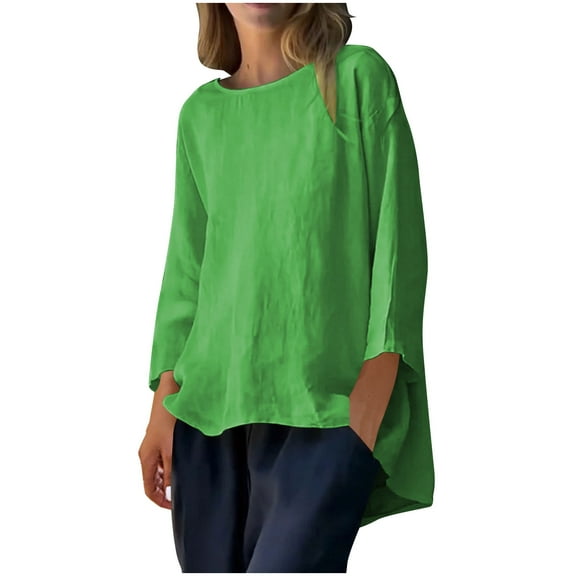 Kovlvoll Plus Size Tops for Women Crew Neck Long Sleeve Shirts Loose Lightweight Casual Solid Color T-Shirt