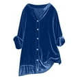 thumbnail image 1 of Kovlvoll Plus Size Tops for Women Golden Velvet Button down Shirts Long Sleeve Loose Casual Solid Color T-Shirt Top, 1 of 7