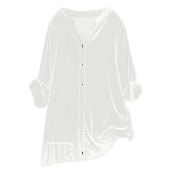 Kovlvoll Plus Size Tops for Women Golden Velvet Button down Shirts Long Sleeve Loose Casual Solid Color T-Shirt Top