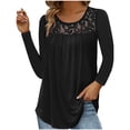 thumbnail image 1 of Kovlvoll Plus Size Tops for Women Long Sleeve Lace Crewneck Front Pleated Loose Shirts Dressy Casual Blouses Top, 1 of 5
