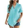 thumbnail image 1 of Kovlvoll Plus Size Tops for Women Short Sleeve Lapel Collared Button up Shirts Cotton Linen Comfy Solid Color Summer Top, 1 of 7