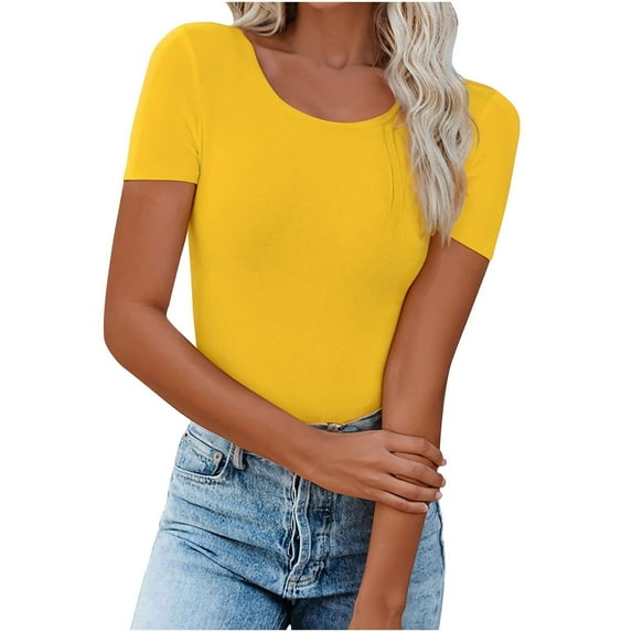 Kovlvoll Plus Size Tops for Women Summer Crew Neck Short Sleeve Shirts Slim Fitted Comfy Solid Color Tees Top