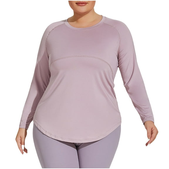 Kovlvoll Plus Size Workout Tops for Women Crew Neck Long Sleeve Shirts Lightweight Casual Quick Dry Athletic Yoga Tees Top