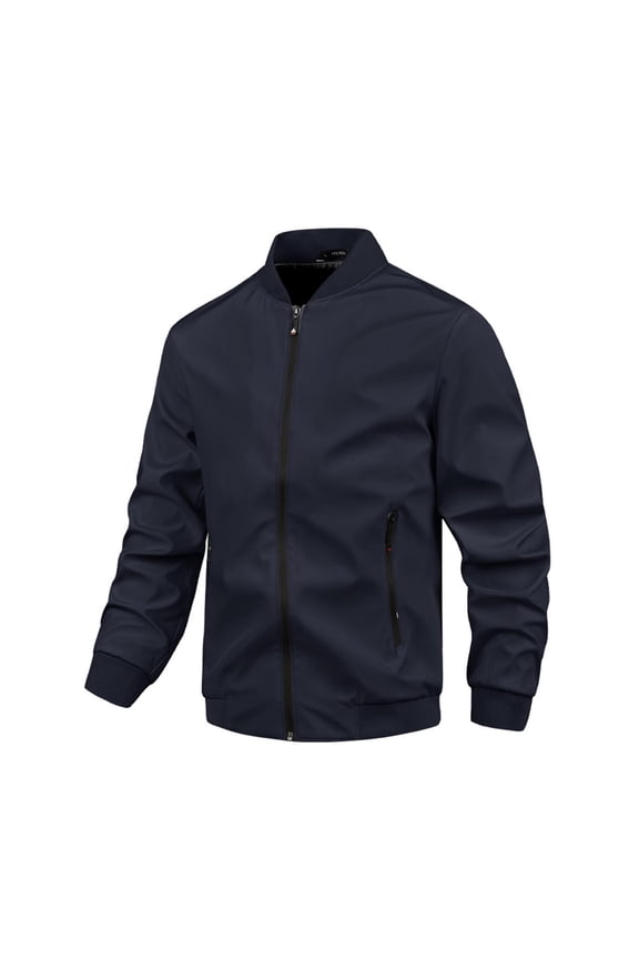 Plus Size Zip up Jackets for Men Casual Long Sleeve Standing Collar Coat Windproof Outdoor Hiking Jacket with Pockets