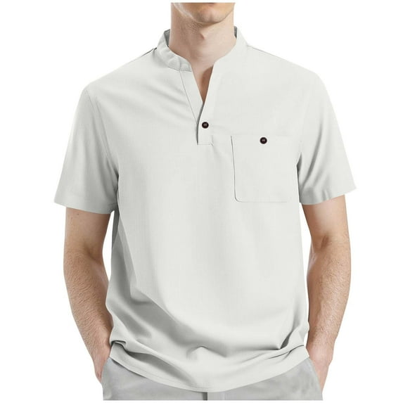 Kovlvoll Shirts for Men Summer V Neck Short Sleeve T-Shirt Solid Color Loose Casual Lightweight Tee Shirt with Pocket