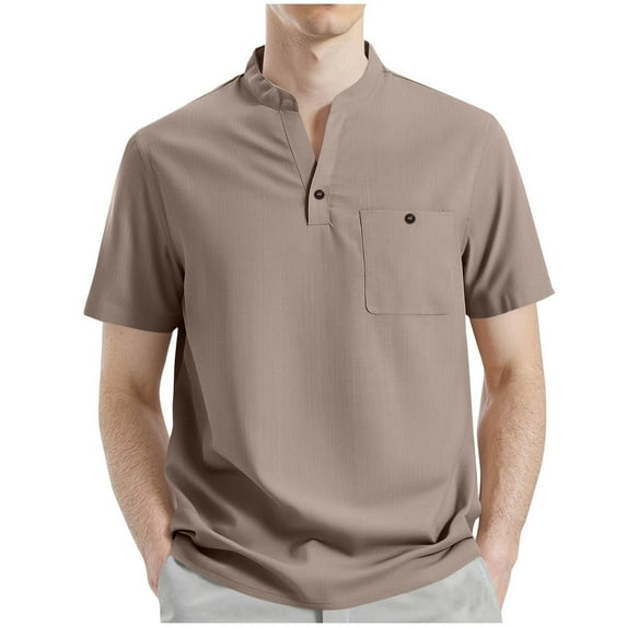 Kovlvoll Shirts for Men Summer V Neck Short Sleeve T-Shirt Solid Color Loose Casual Lightweight Tee Shirt with Pocket