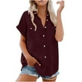 thumbnail image 1 of Kovlvoll Short Sleeve Shirts for Women Casual Summer V Neck Button down Shirt Solid Color Loose Tops with Pockets, 1 of 7