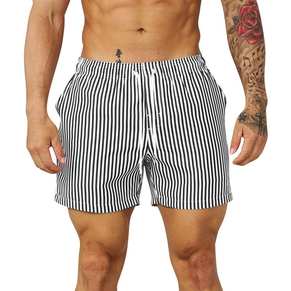 Kovlvoll Shorts Men Summer Casual Lightweight Drawstring Elastic Waist Loose Striped Beach Shorts with Pockets