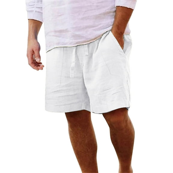 Kovlvoll Shorts Men Summer Cotton Linen Lightweight Drawstring Elastic Waist Wide Leg Half Shorts Pants with Pockets