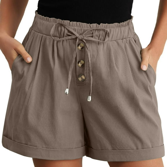 Kovlvoll Shorts for Women Elastic Waisted Drawstring Wide Leg Solid Color Summer Knit Ribbed Casual Shorts with Pockets