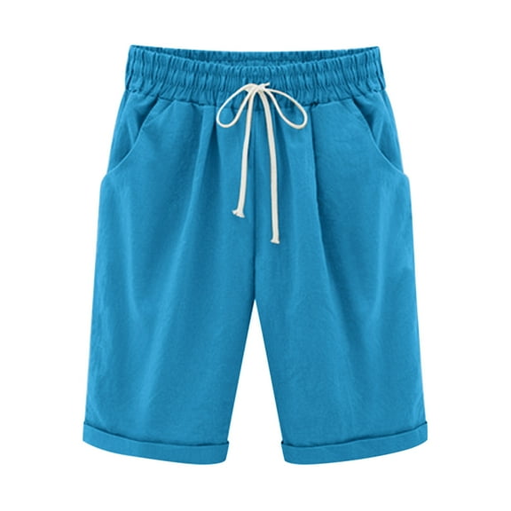 Kovlvoll Shorts for Women Plus Size Drawstring Elastic High Waist Wide Leg Summer Lightweight Comfy Knee Short Pants
