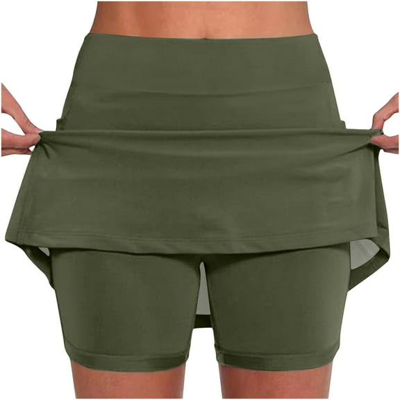 Kovlvoll Shorts for Women Plus Size Elastic Mid-Waist Casual Solid Color Shorts Bottom Skirt Pants