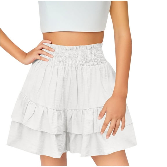 Kovlvoll Summer Clothes Shorts for Kids Girls Casual Ruffle Tiered Shorts Elastic High Waist Fashion Mini Skirts