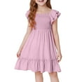 thumbnail image 1 of Kovlvoll Summer Dress Girls Clothes Ruffled Short Sleeve Pleated Square Neck A-Line Fashion Dresses for Middle Girl, 1 of 7