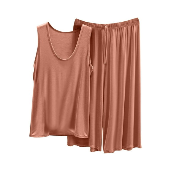 Kovlvoll Summer Pajamas Sets for Women V Neck Sleeveless Tank Tops with Wide Leg Capris Comfy Loungewear 2 Piece Outfits