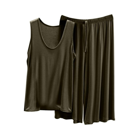 Kovlvoll Summer Pajamas Sets for Women V Neck Sleeveless Tank Tops with Wide Leg Capris Comfy Loungewear 2 Piece Outfits