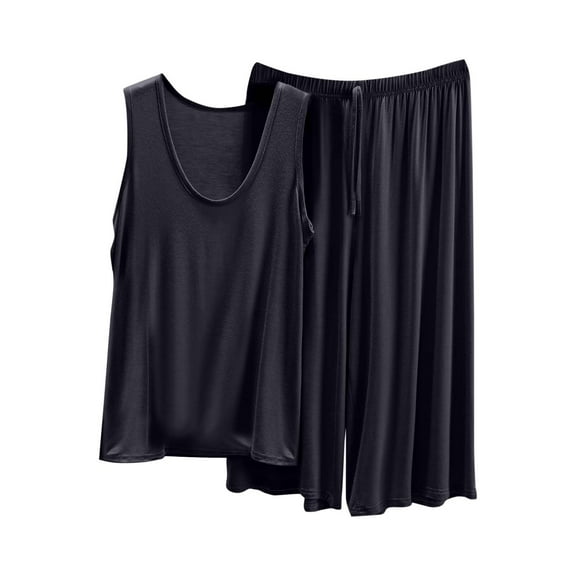 Kovlvoll Summer Pajamas Sets for Women V Neck Sleeveless Tank Tops with Wide Leg Capris Comfy Loungewear 2 Piece Outfits