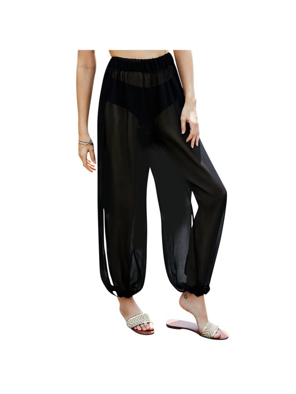 Summer Pants for Women High Elastic Waisted Cinch Bottom Side Split Lightweight Comfort Pant