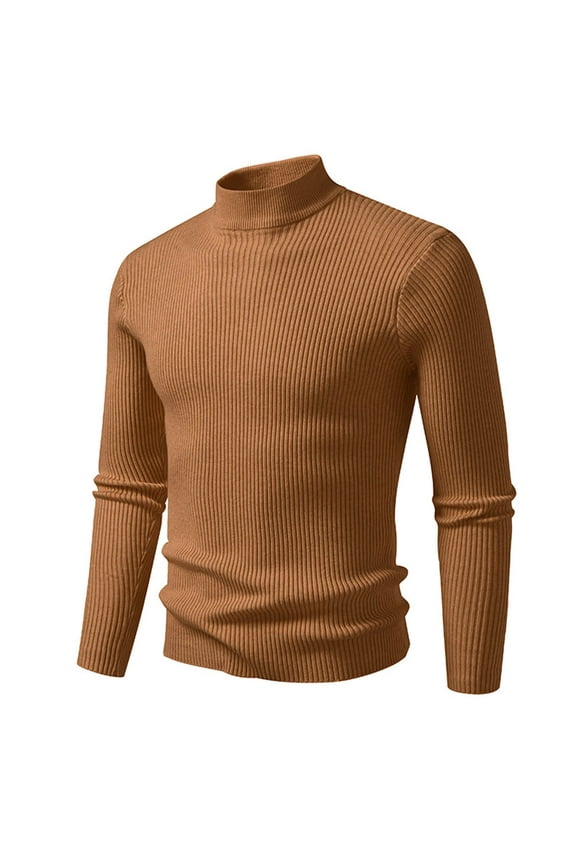 Sweaters for Men High Neck Long Sleeve Tops Stretch Slim Fitting Ribbed Knit Sweater Fall Comfy Homewear Pullover Tops