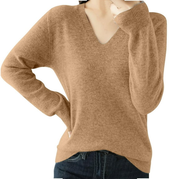 Kovlvoll Sweaters for Women V Neck Long Sleeve Tops Loose Casual Comfy Knitted Sweater Fall Homewear Pullover Tops