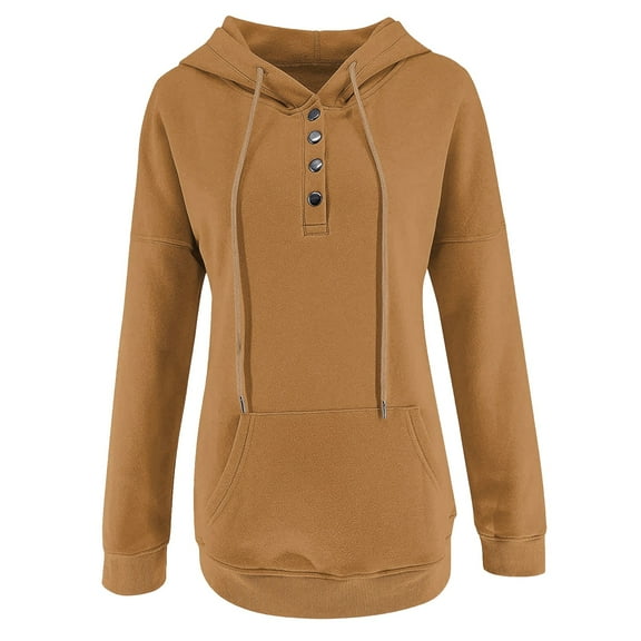 Kovlvoll Sweatshirts for Women Half Button Drawstring Oversized Hoodies Long Sleeve Fall Pullover Tops with Pockets