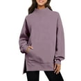 thumbnail image 1 of Kovlvoll Sweatshirts for Women Long Sleeve High Neck Hem Side Split Loose Casual Fall Pullover Sweatshirt with Pockets, 1 of 6