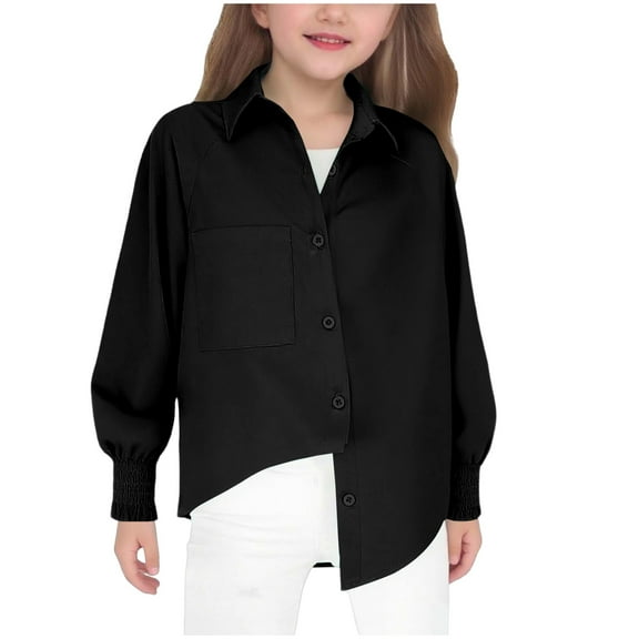 Kovlvoll Teen Girls Clothes Button up Shirts Long Sleeve Lapel Collared Lightweight Casual Tops with Pockets 5-14 Years