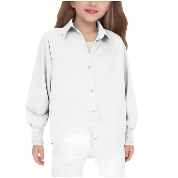 Kovlvoll Teen Girls Clothes Button up Shirts Long Sleeve Lapel Collared Lightweight Casual Tops with Pockets 5-14 Years