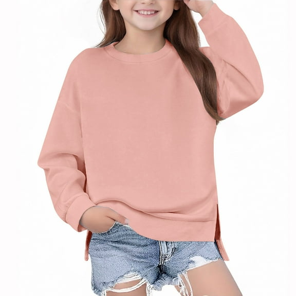 Kovlvoll Teen Girls Clothes Crewneck Sweatshirts Long Sleeve Loose Casual Side Split T-Shirt Fall Pullover Tops 5-14 Years