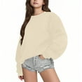 thumbnail image 1 of Kovlvoll Teen Girls Clothes Fall Tops Crewneck Long Sleeve T-Shirts Solid Color Loose Casual Warm Outdoor Workout Top, 1 of 5