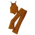 thumbnail image 1 of Kovlvoll Teen Girls Fashion 2 Piece Sets Ribbed Knit Sleeveless Suspenders Tops with Bell Bottom Pants Outfits, 1 of 4