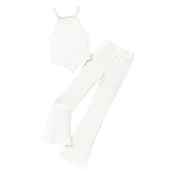 Kovlvoll Teen Girls Fashion 2 Piece Sets Ribbed Knit Sleeveless Suspenders Tops with Bell Bottom Pants Outfits