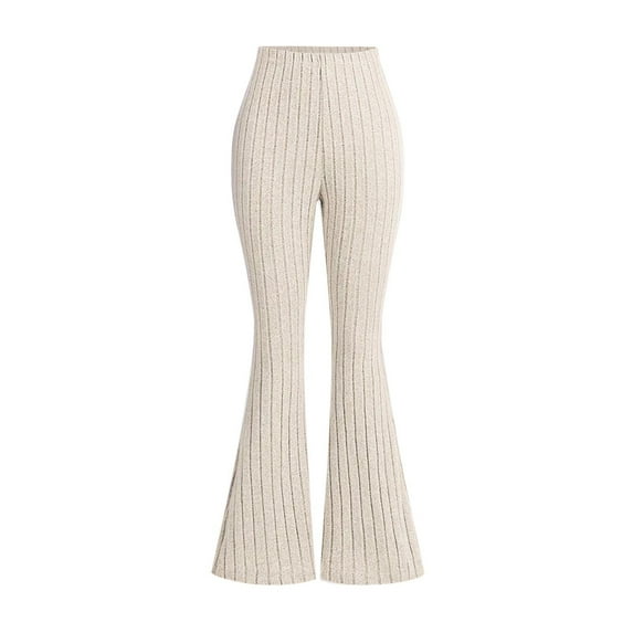 Kovlvoll Teen Girls Pants Bell Bottom Elastic Waist Ribbed Knit Solid Color Casual Stretch Flare Pant 8-13 Years