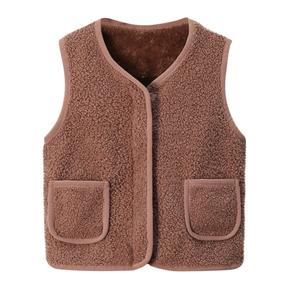 Kovlvoll Newborn Baby Girl Boy Fuzzy Vests Casual Zip up Sleeveless Jackets Fall Winter Fleece Lined Warm Coat with Pockets