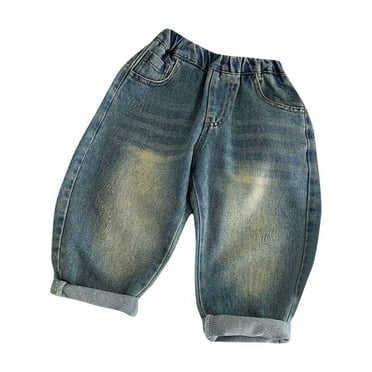 Kovlvoll Toddler Baby Clothes Girls Jean Pants Elastic Waisted Loose Casual Toddler Ripped Denim Trousers with Pockets