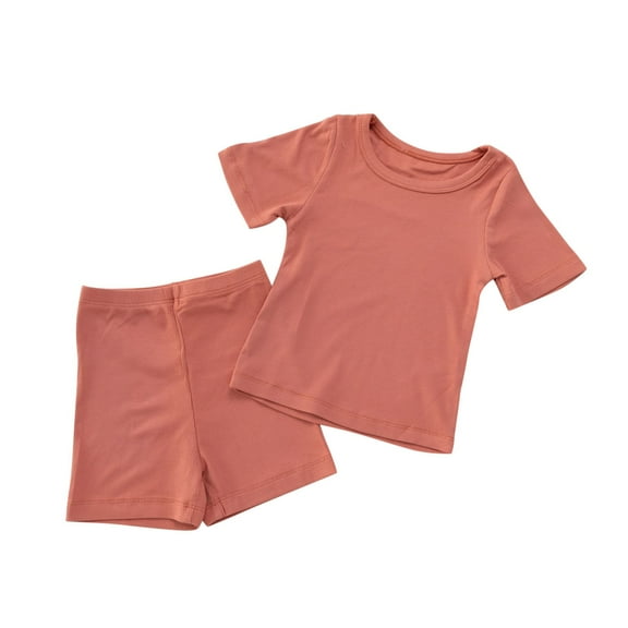 Kovlvoll Toddler Baby Girl Boy Clothes 2 Piece Pajamas Sets Short Sleeve Crewneck Tops with Shorts Summer Lounge Outfits