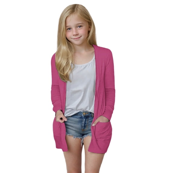 Kovlvoll Toddler Baby Girl Clothes Cardigan Long Sleeve Solid Color Casual Teen Girls Jacket with Pockets 5-14 Years