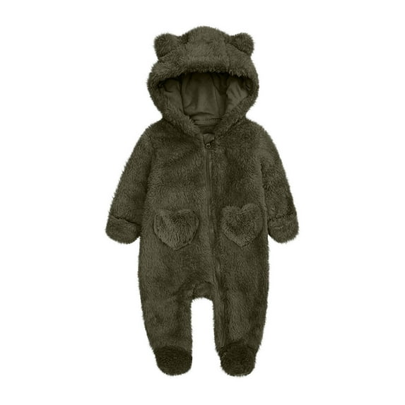 Kovlvoll Newborn Baby Clothes Winter Fuzzy Rompers Zip up Long Sleeved Hooded Fleece Lined Warm Infant Boy Girl Footed Jumpsuit
