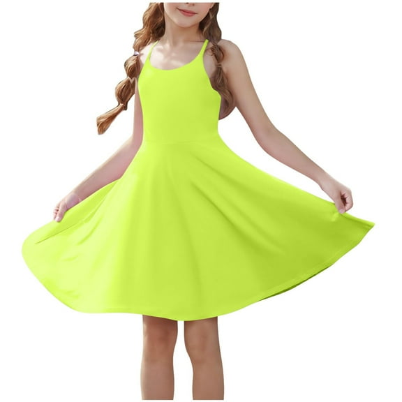 Kovlvoll Toddler Girls Clothes Summer Dress Sleeveless Suspenders Strap Adjustable Solid Color Comfy Sports Dresses