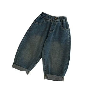 Kovlvoll Toddler Unisex Baby Clothes Girl Boy Jean Pants Wide Leg Elastic Waist Loose Denim Trousers with Pockets