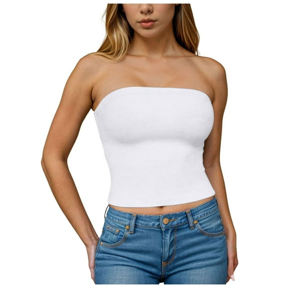 Kovlvoll Tube Tops for Women Strapless Backless Sleeveless Bandeau Tank Top Soft Comfy Basic Layer Tee Going out Crop Top
