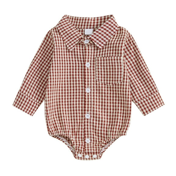 Kovlvoll Unisex Baby Boy Girl Clothes Plaid Rompers Button up Lapel Collared Long Sleeve Shirt Infant Casual Jumpsuit