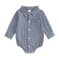 thumbnail image 1 of Kovlvoll Unisex Baby Boy Girl Clothes Plaid Rompers Button up Lapel Collared Long Sleeve Shirt Infant Casual Jumpsuit, 1 of 4