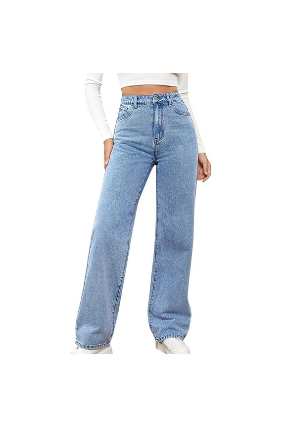 Wide Leg Jeans Women High Waisted Pants Stretch Slim Casual Solid Color Denim Trousers with Pockets