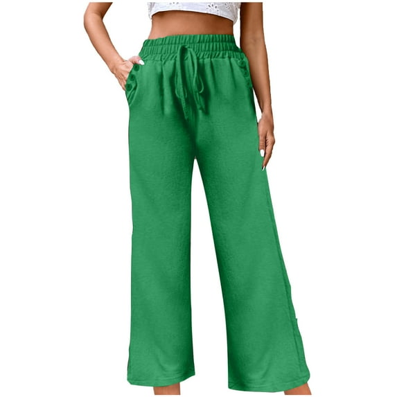 Kovlvoll Wide Leg Pants for Women High Elastic Waist Drawstring Solid Color Casual Trousers with Pockets